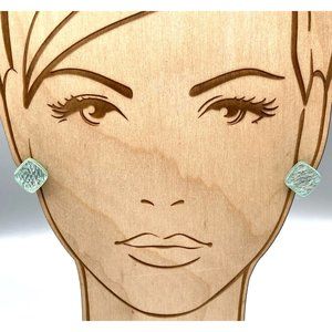 Confetti Lucite Vintage Stud Earrings, Pastel Blue Squares with Silver Sparkles